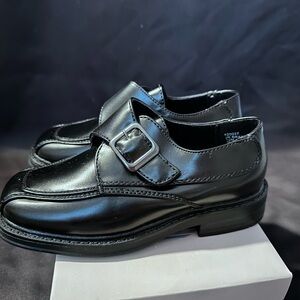 Sleek Black Kids Dress Shoes with Buckle